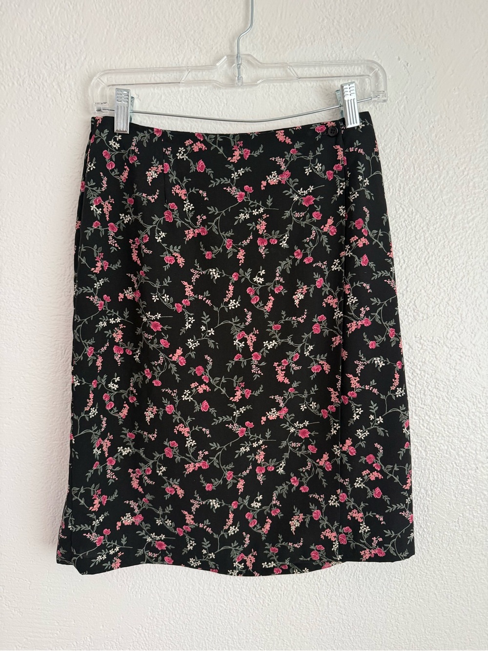 Dress Barn Wrap Skirt Womens 4 Small Black Floral Print Elastic Waist Vintage - Picture 1 of 5